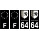 64 Pyrénées Atlantique noir autocollant plaque immatriculation auto sticker Lot de 4 Stickers