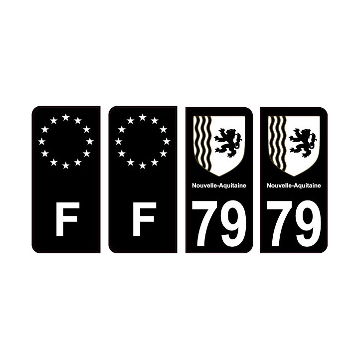79 Deux Sèvres noir autocollant plaque immatriculation auto sticker Lot de 4 Stickers