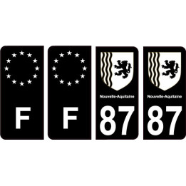 87 Haute Vienne noir autocollant plaque immatriculation auto sticker Lot de 4 Stickers