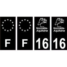 16 Charente logo autocollant plaque immatriculation auto sticker Lot de 4 Stickers