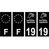 19 Corrèze logo noir autocollant plaque immatriculation auto sticker Lot de 4 Stickers
