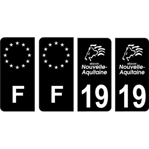 19 Corrèze logo noir autocollant plaque immatriculation auto sticker Lot de 4 Stickers