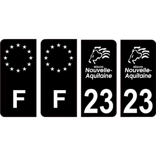 23 Creuse logo noir autocollant plaque immatriculation auto sticker Lot de 4 Stickers