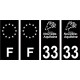 33 Gironde logo noir autocollant plaque immatriculation auto sticker Lot de 4 Stickers