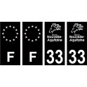 33 Gironde logo fond noir autocollant plaque immatriculation auto sticker Lot de 4 Stickers