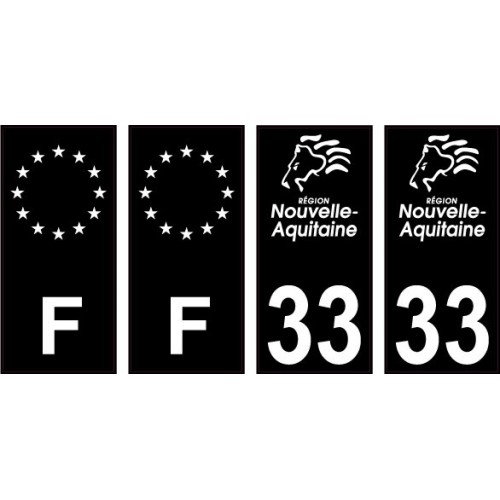 33 Gironde logo noir autocollant plaque immatriculation auto sticker Lot de 4 Stickers