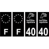 40 Landes logo noir autocollant plaque immatriculation auto sticker Lot de 4 Stickers