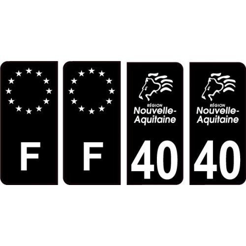 40 Landes logo noir autocollant plaque immatriculation auto sticker Lot de 4 Stickers