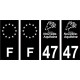 47 Lot et Garonne logo noir autocollant plaque immatriculation auto sticker Lot de 4 Stickers