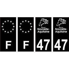 47 Lot et Garonne logo noir autocollant plaque immatriculation auto sticker Lot de 4 Stickers