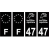 47 Lot et Garonne logo noir autocollant plaque immatriculation auto sticker Lot de 4 Stickers
