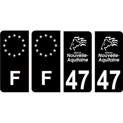 47 Lot et Garonne logo noir autocollant plaque immatriculation auto sticker Lot de 4 Stickers