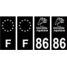 86 Vienne logo noir autocollant plaque immatriculation auto sticker Lot de 4 Stickers