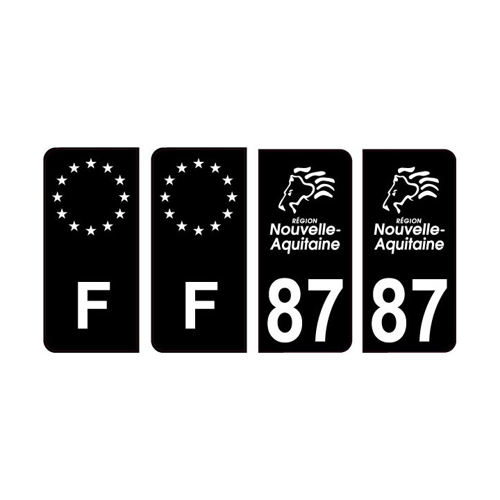 87 Haute Vienne logo noir autocollant plaque immatriculation auto sticker Lot de 4 Stickers