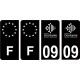 09 Ariège logo noir autocollant plaque immatriculation auto sticker Lot de 4 Stickers