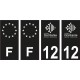 12 Aveyron logo noir autocollant plaque immatriculation auto sticker Lot de 4 Stickers