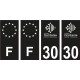 30 Gard logo noir autocollant plaque immatriculation auto sticker Lot de 4 Stickers