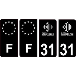 31 Haute Garonne logo noir autocollant plaque immatriculation auto sticker Lot de 4 Stickers