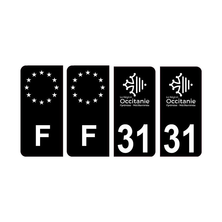 31 Haute Garonne logo noir autocollant plaque immatriculation auto sticker Lot de 4 Stickers