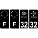 32 Gers logo noir autocollant plaque immatriculation auto sticker Lot de 4 Stickers