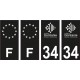 34 Hérault logo noir autocollant plaque immatriculation auto sticker Lot de 4 Stickers