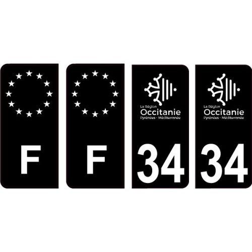 34 Hérault logo noir autocollant plaque immatriculation auto sticker Lot de 4 Stickers