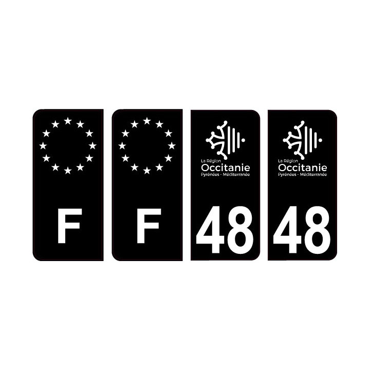 48 Lozère logo noir autocollant plaque immatriculation auto sticker Lot de 4 Stickers