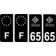 65 Haute Pyrénées logo noir autocollant plaque immatriculation auto sticker Lot de 4 Stickers