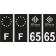 65 Haute Pyrénées logo noir autocollant plaque immatriculation auto sticker Lot de 4 Stickers