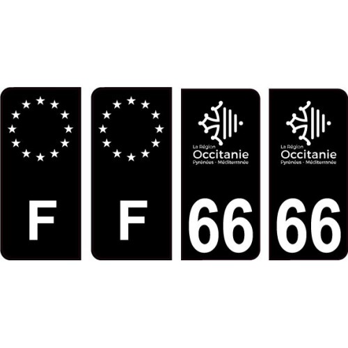 66 Pyrénées Orientales logo noir autocollant plaque immatriculation auto sticker Lot de 4 Stickers