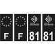 81 Tarn logo noir autocollant plaque immatriculation auto sticker Lot de 4 Stickers
