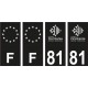 81 Tarn logo noir autocollant plaque immatriculation auto sticker Lot de 4 Stickers