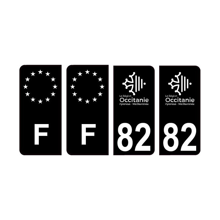 82 Tarn et Garonne logo noir autocollant plaque immatriculation auto sticker Lot de 4 Stickers