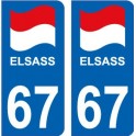 67 EL Elsass Alsace drapeau logo 363 sticker autocollant plaque immatriculation auto