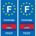 F Europe Cambodge Cambodia 2 autocollant plaque