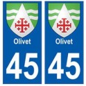 45 Olivet blason autocollant plaque stickers ville