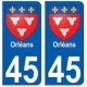 45 Orléans blason autocollant plaque stickers ville