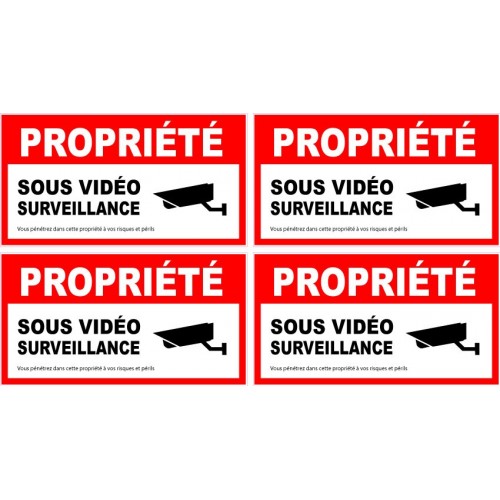 alarme vidéo surveillance lot de 4 logo 90 autocollant adhésif sticker 
