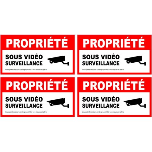 alarme propriété sous vidéo surveillance lot de 4 logo 5669 autocollant adhésif sticker