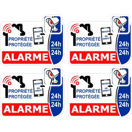 alarme vidéo surveillance lot de 4 logo 90 autocollant adhésif sticker