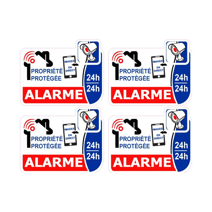 alarme vidéo surveillance lot de 4 logo 90 autocollant adhésif sticker