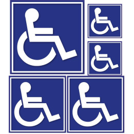 Logotipo de la etiqueta engomada de Movilidad cuadrado azul de fondo Hancicap Minusválidos Movilidad reducida pegatinas adhesivo