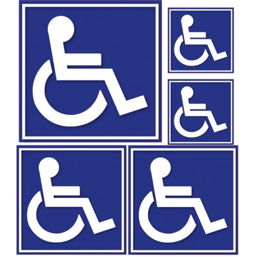 Autocollant Handicapé set de 5 fond bleu Hancicap Handicaped Mobilité logo 5 réduite stickers adhésif