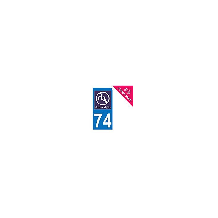 Autocollant Moto immatriculation 74 - Haute Savoie - Nouveau logo Rhône Alpes