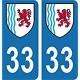 33 Gironde adesivo targa di immatricolazione di auto dipartimento adesivo Nuovo Aquitania stemma