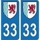 Département 33 -2 autocollants BLASON immatriculation AUTO PLAQUE AQUITAINE 2018