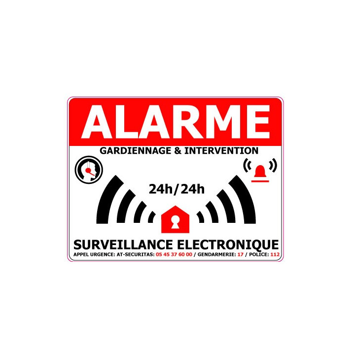 Autocollants Alarme gardiennage intervention logo 66 surveillance électronique 24h/24h alarme sticker