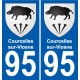 95 Courcelles-sur-Viosne escudo de armas de la etiqueta engomada de la placa de pegatinas de la ciudad
