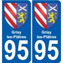 95 Grisy-les-Plâtres escudo de armas de la etiqueta engomada de la placa de pegatinas de la ciudad