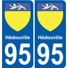95 Hédouville escudo de armas de la etiqueta engomada de la placa de pegatinas de la ciudad